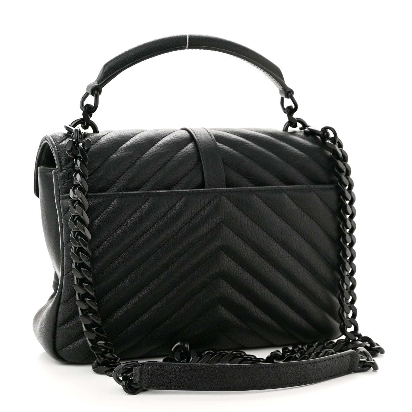 Sheepskin Matelasse Chevron Monogram Monochrome Medium College Bag Black