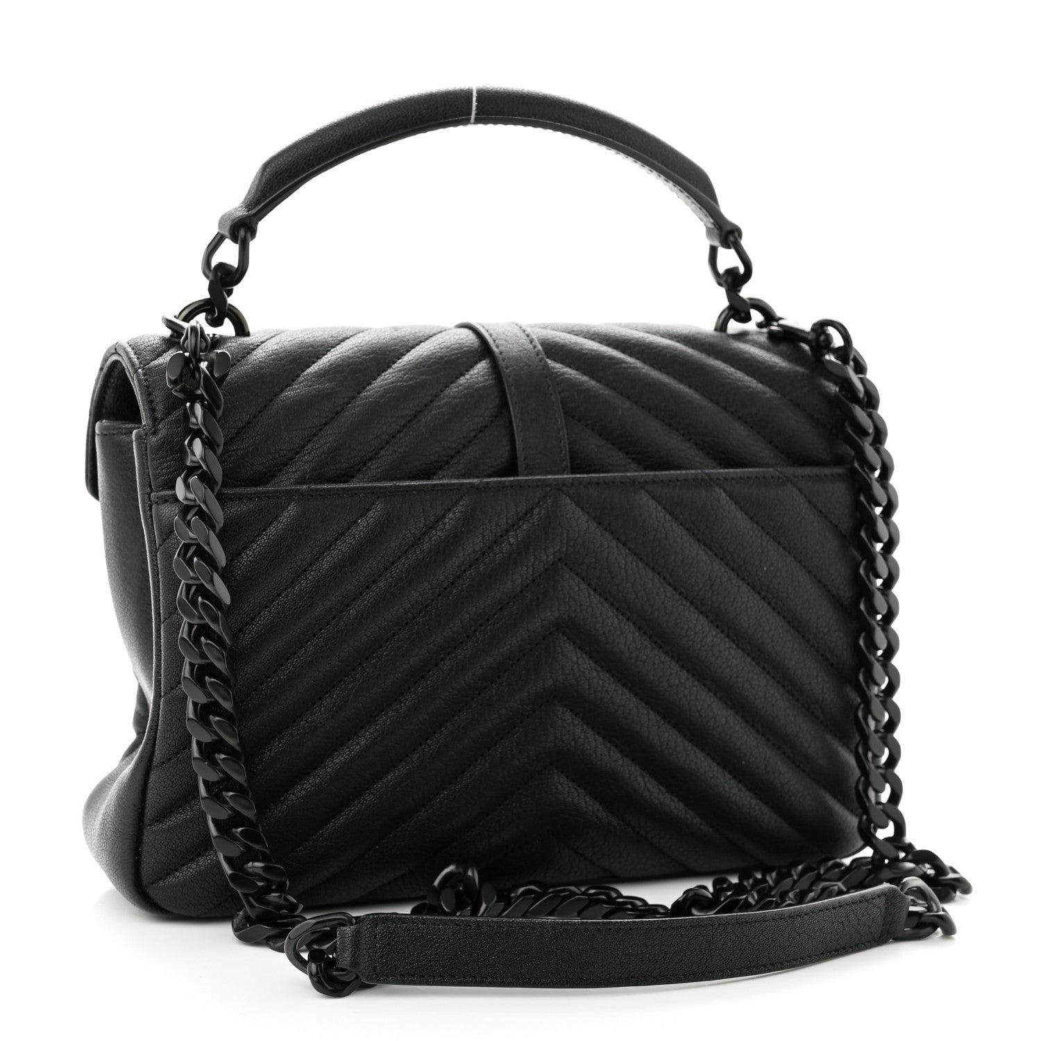 Saint Laurent Sheepskin Matelasse Chevron Monogram Monochrome Medium College Bag Black 3 of 10