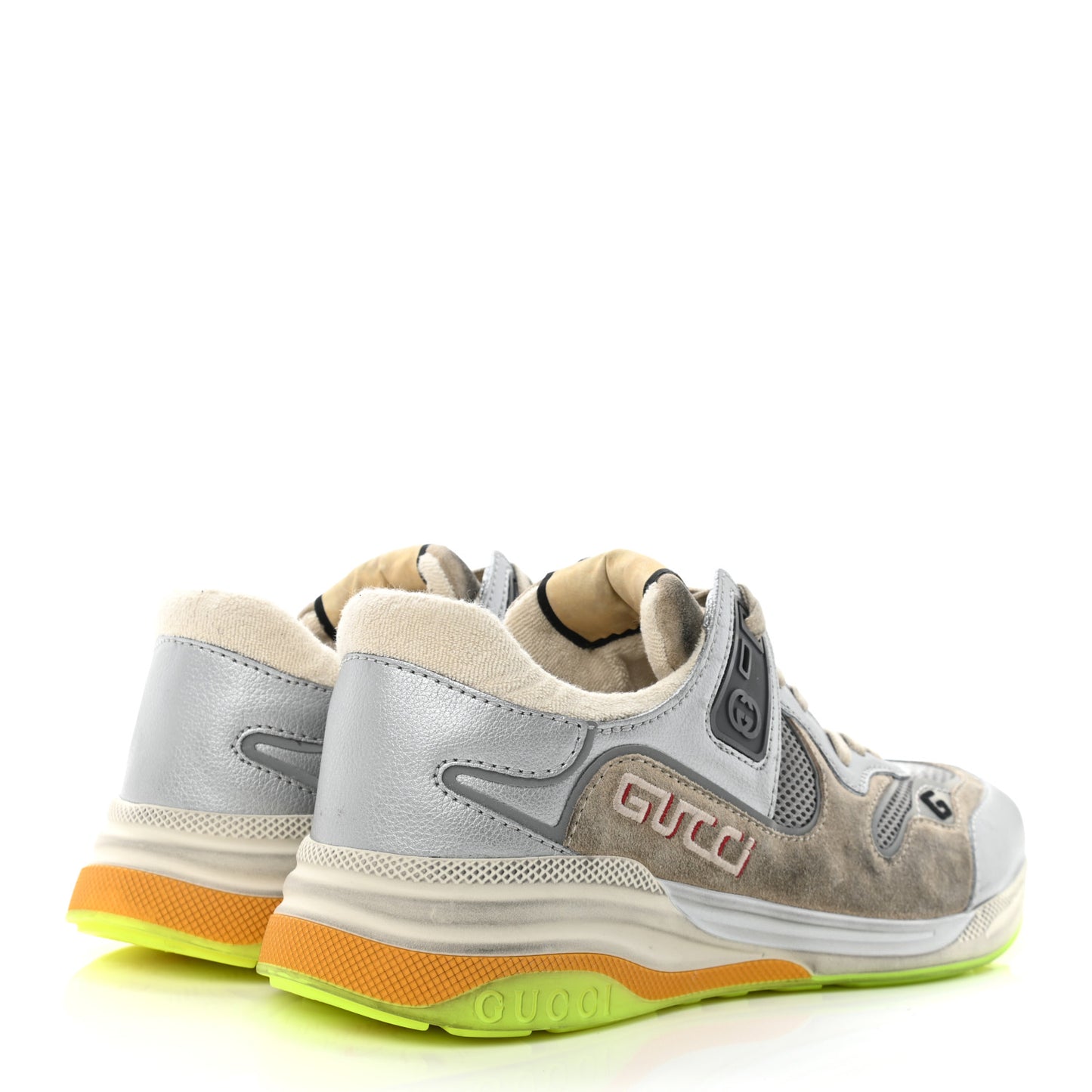 Metallic Calfskin Suede Mens Ultrapace Sneakers 8.5 Silver Oatmeal