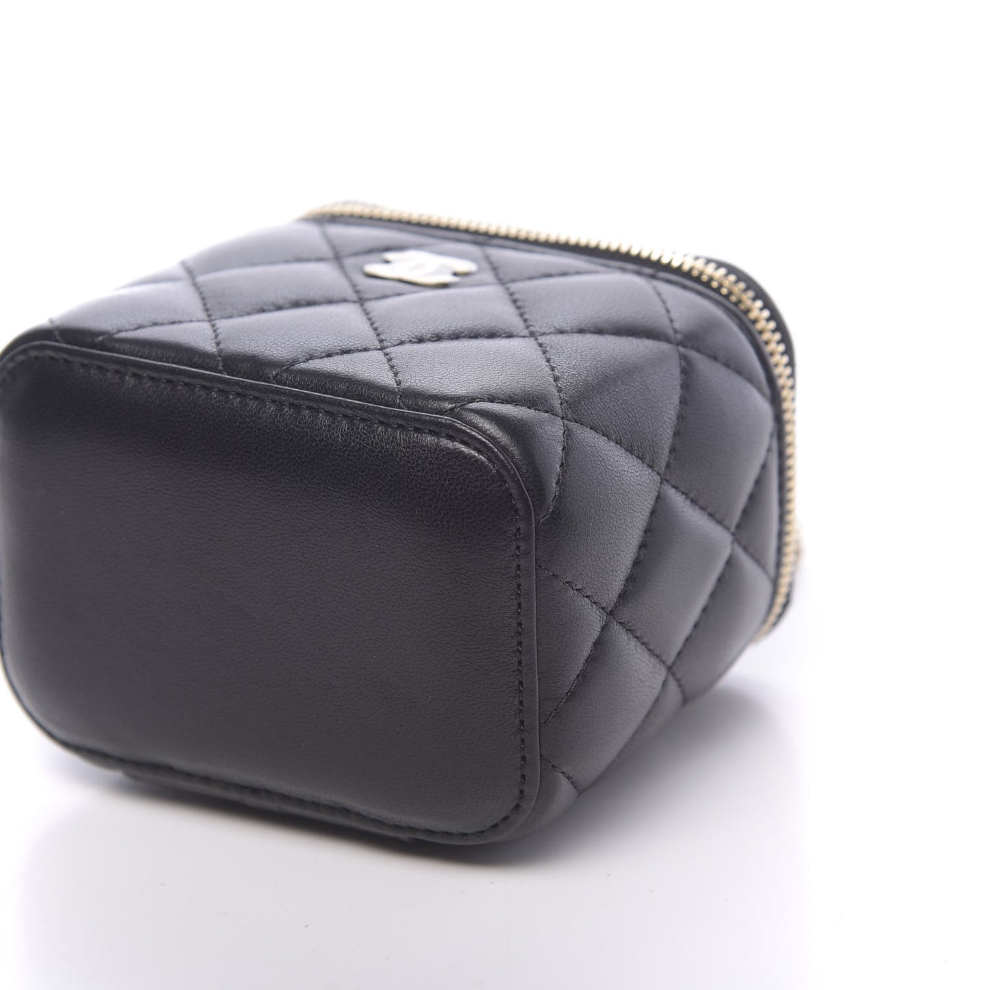 Lambskin Quilted Mini Vanity Case With Chain Black