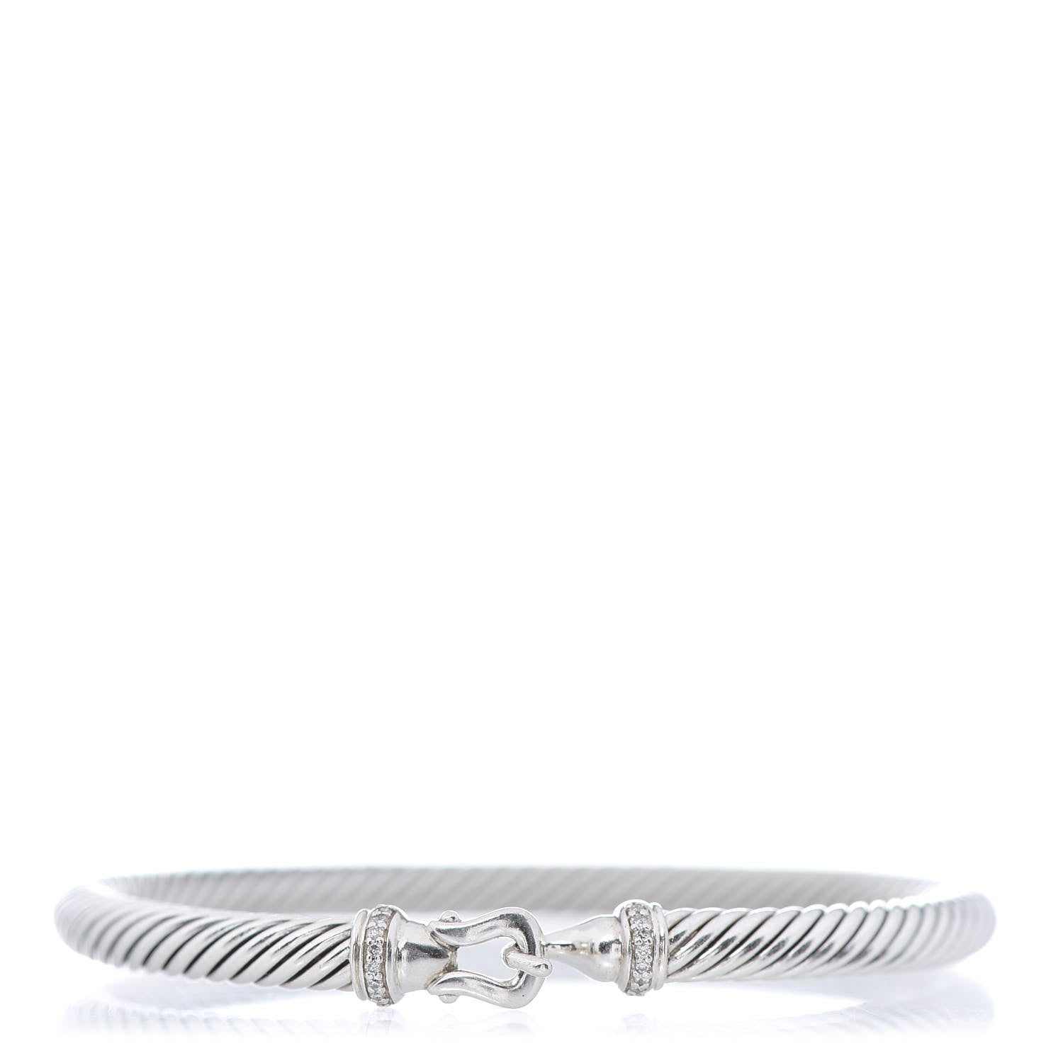 David Yurman Sterling Silver Diamond 5mm Cable Buckle Bracelet 1 of 4
