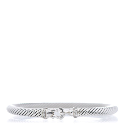 David Yurman Sterling Silver Diamond 5mm Cable Buckle Bracelet 1 of 4