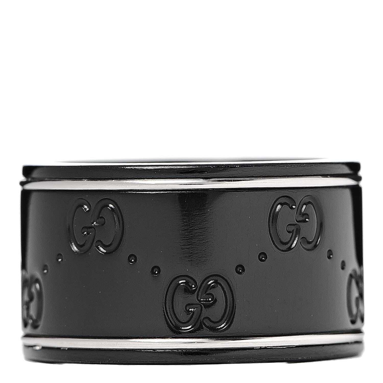 Gucci Black Synthetic Corundum 18K White Gold 12mm Icon Band Ring 54 7 3 of 5