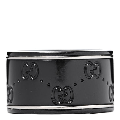 Gucci Black Synthetic Corundum 18K White Gold 12mm Icon Band Ring 54 7 3 of 5