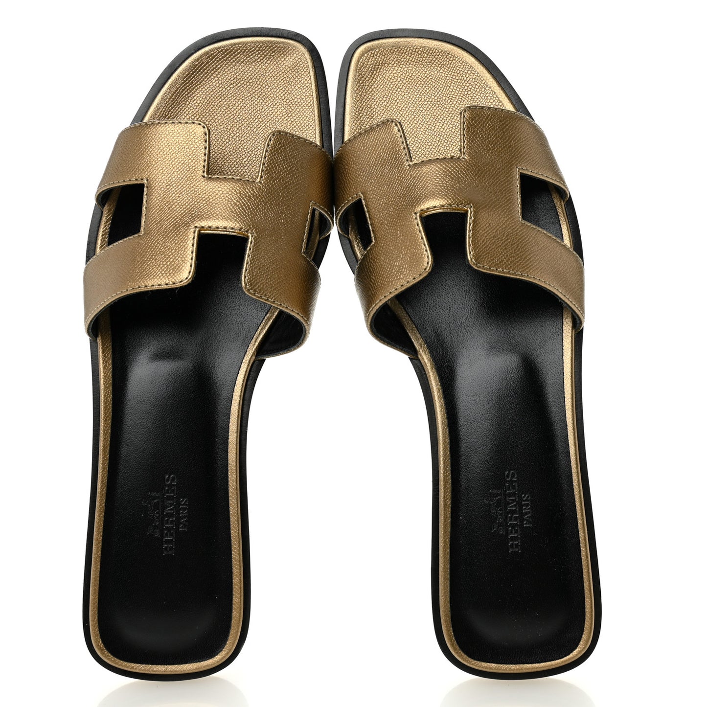 Metallic Epsom Oran Sandals 38 Vert Bronze