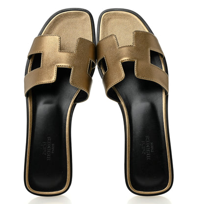 Hermes Metallic Epsom Oran Sandals 38 Vert Bronze 5 of 10
