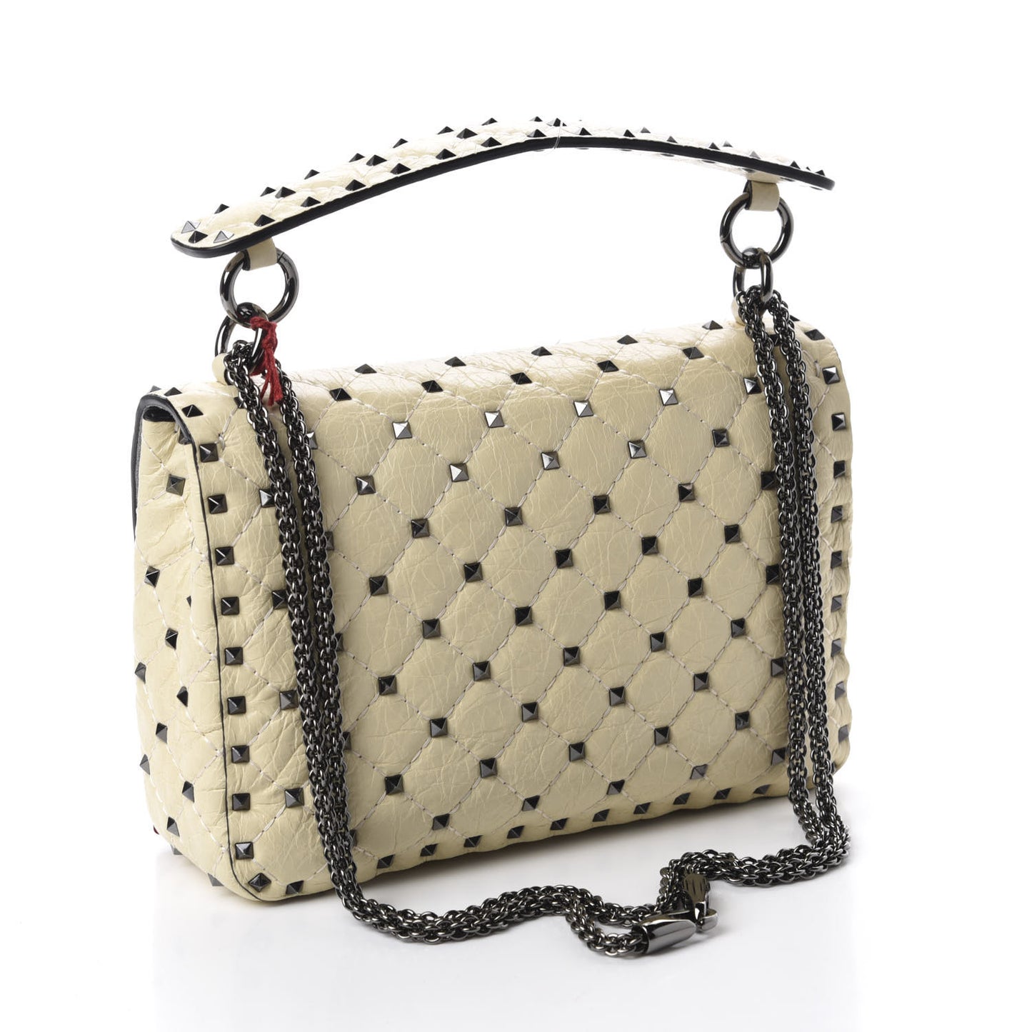 Craquele Nappa Medium Rockstud Spike Shoulder Bag Light Ivory