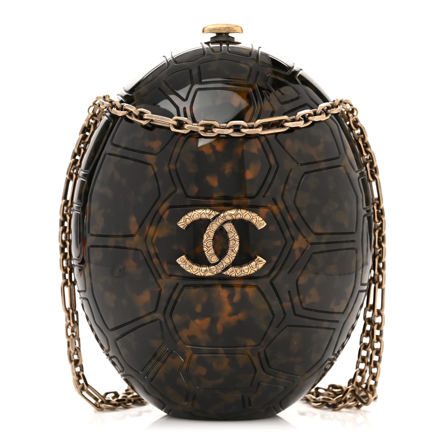 Chanel Plexiglass Tortoise Shell CC Round Minaudiere Clutch 1 of 10