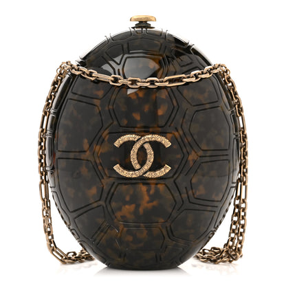 Chanel Plexiglass Tortoise Shell CC Round Minaudiere Clutch 1 of 10