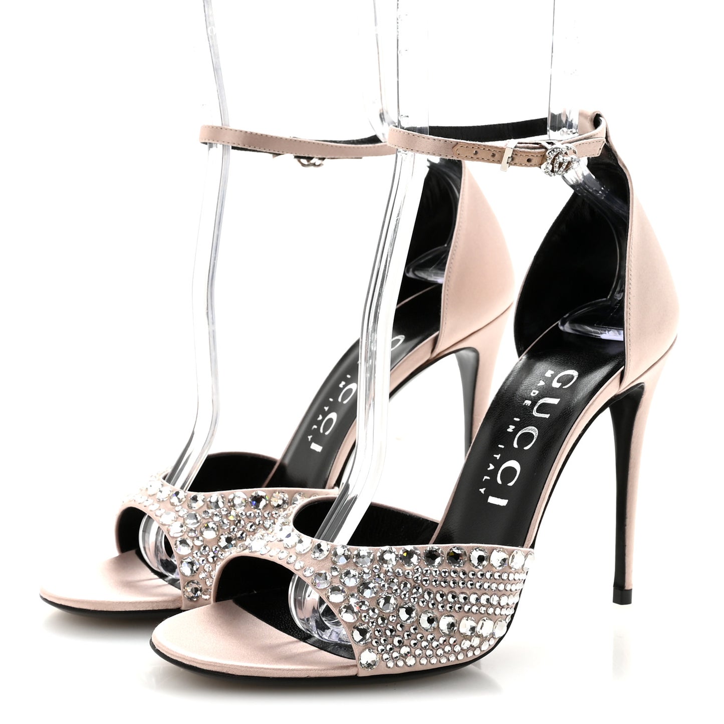 Satin Crystal Ankle Strap Sandal Pumps 38.5 Skin Rose