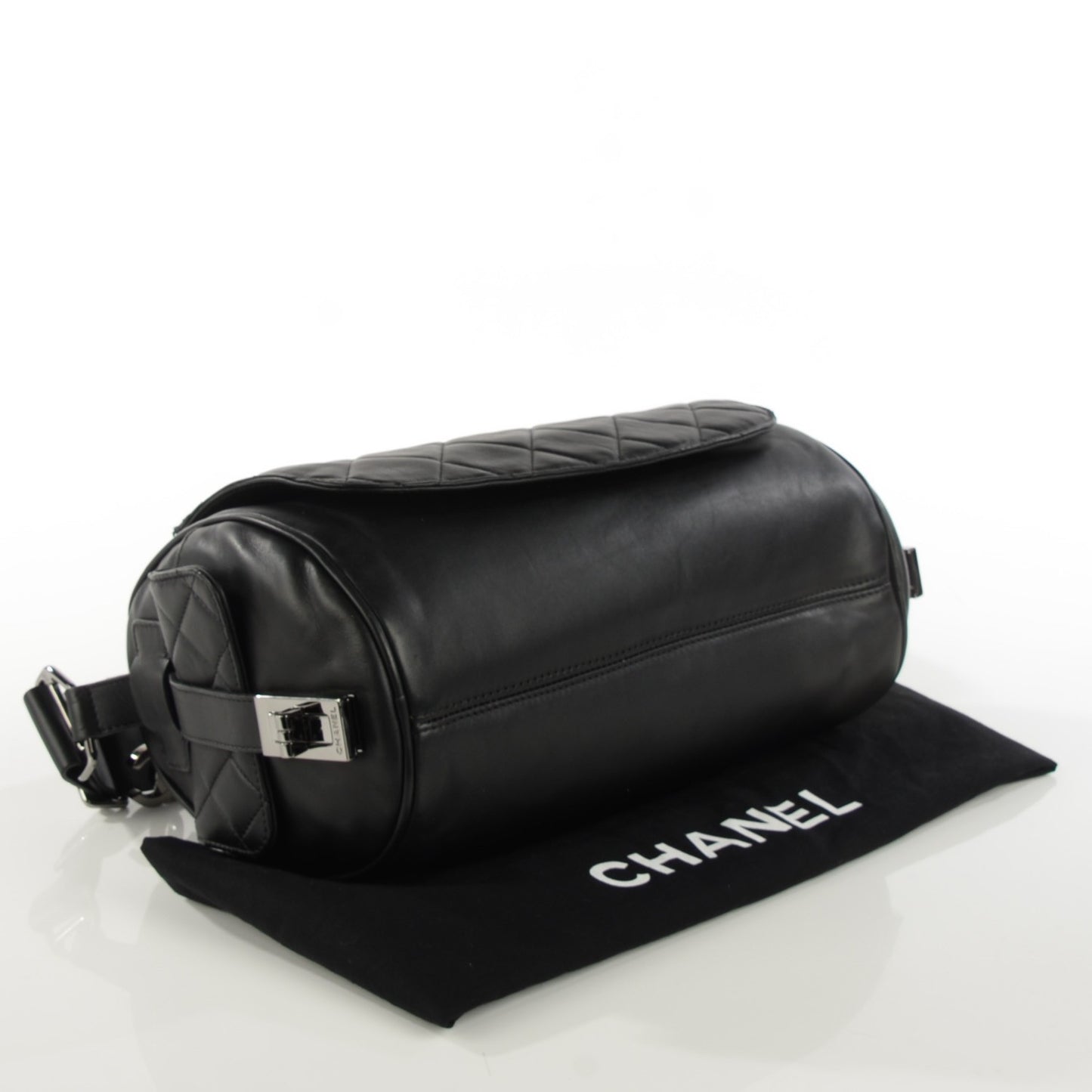 Calfskin Quilted Barrel Bag Black
