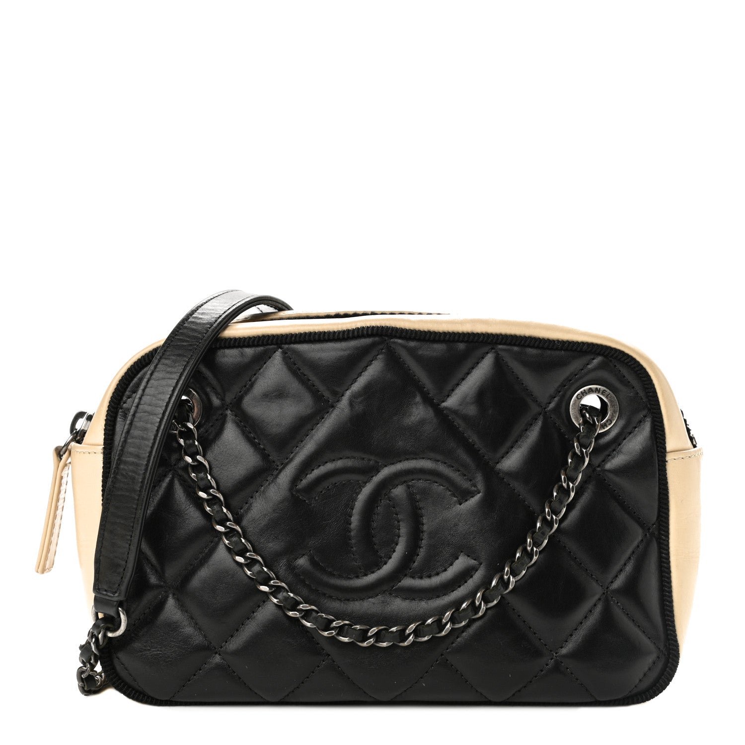 Chanel Calfskin Quilted Small Ballerine Camera Case Black Beige 1 of 11