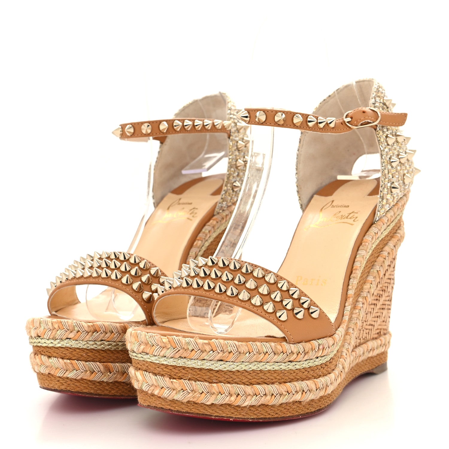 Christian Louboutin Nappa Madmonica 120 Wedge Sandals 37 Gold Silver 3 of 8