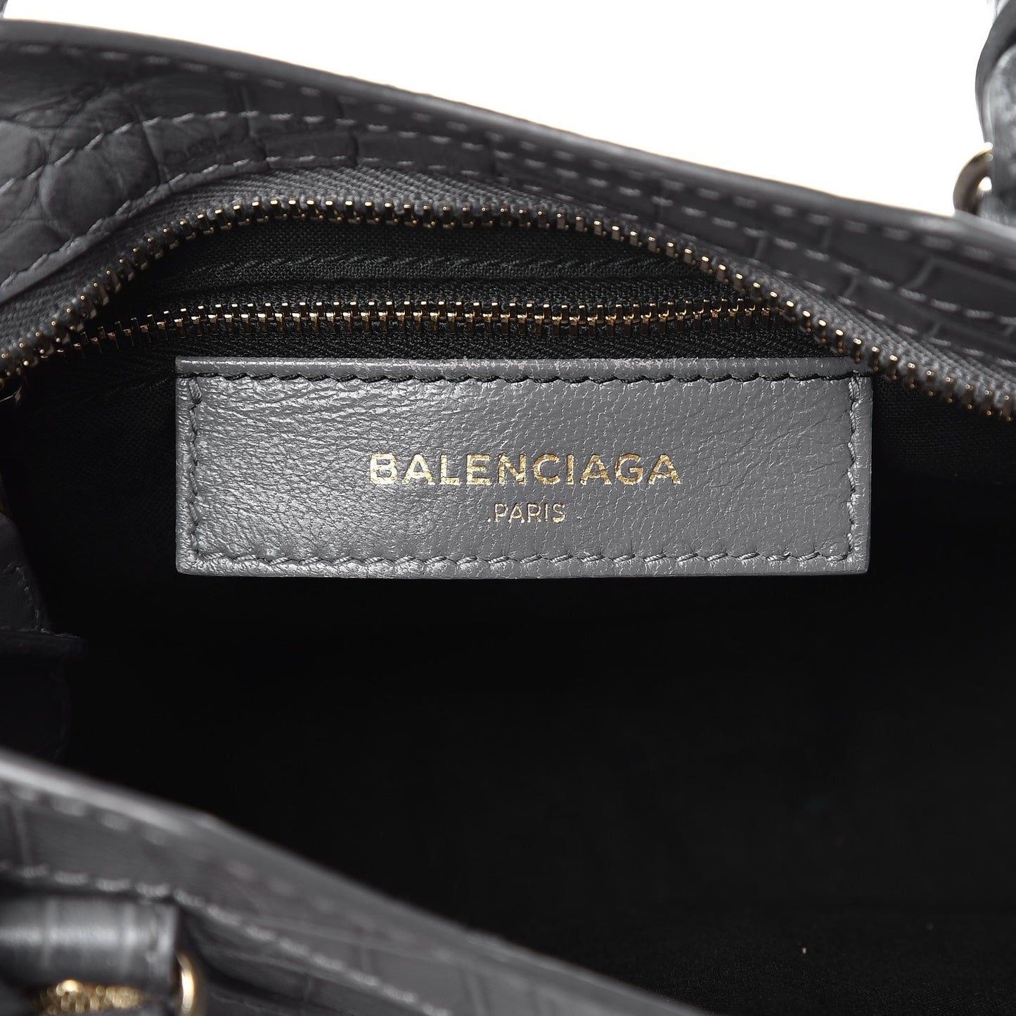 Calfskin Crocodile Embossed Giant 12 Gold Hardware Mini City Gris Beton