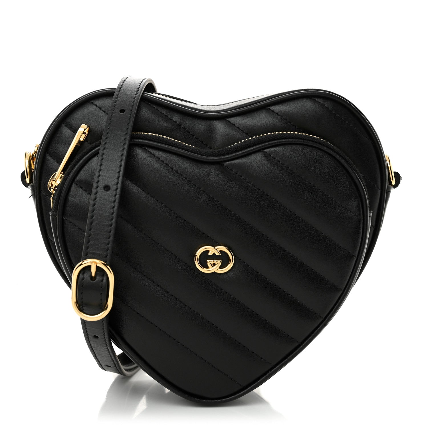 Gucci Calfskin Matelasse Diagonal Mini Interlocking G Heart Shoulder Bag Black 1 of 11