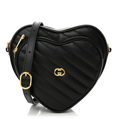 Gucci Calfskin Matelasse Diagonal Mini Interlocking G Heart Shoulder Bag Black 1 of 11