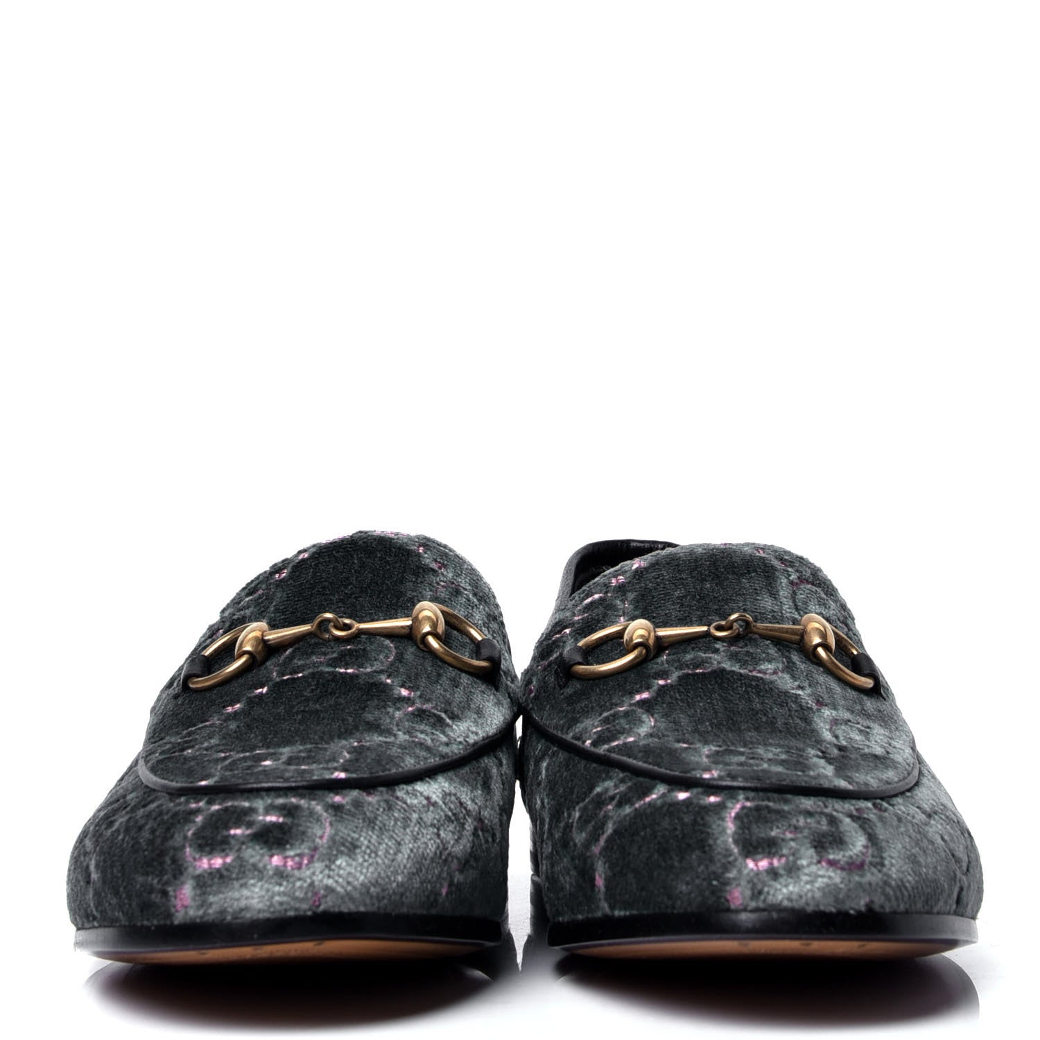 Gucci Velvet Malaga Kid GG Monogram Horsebit Womens Jordaan Loafers 35.5 Avio Dusty Pink Black 2 of 6