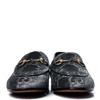 Gucci Velvet Malaga Kid GG Monogram Horsebit Womens Jordaan Loafers 35.5 Avio Dusty Pink Black 2 of 6