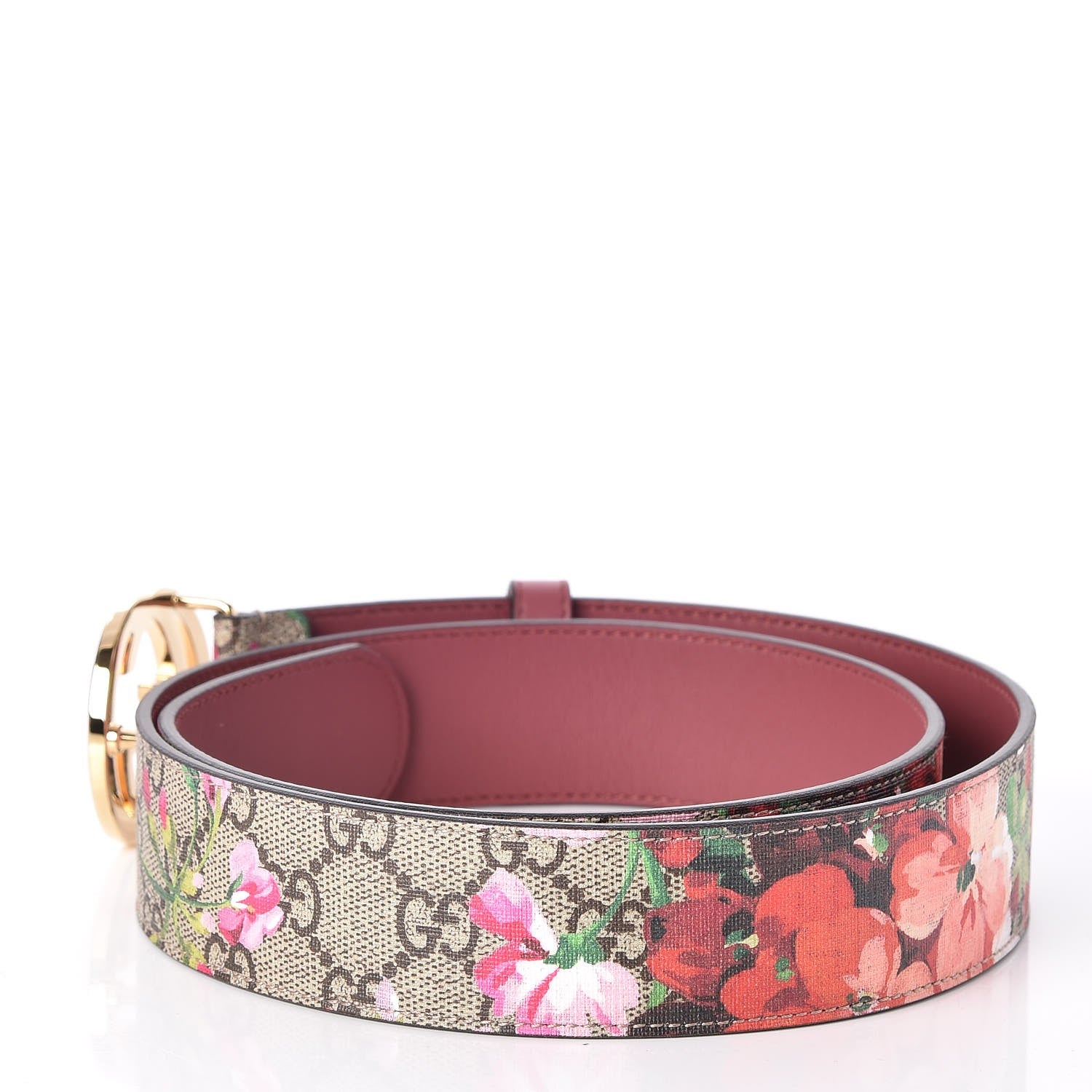 Gucci GG Supreme Monogram Blooms Moon Calfskin Interlocking G 37mm Belt 90 36 Beige Ebony Multicolor Dry Rose 3 of 5