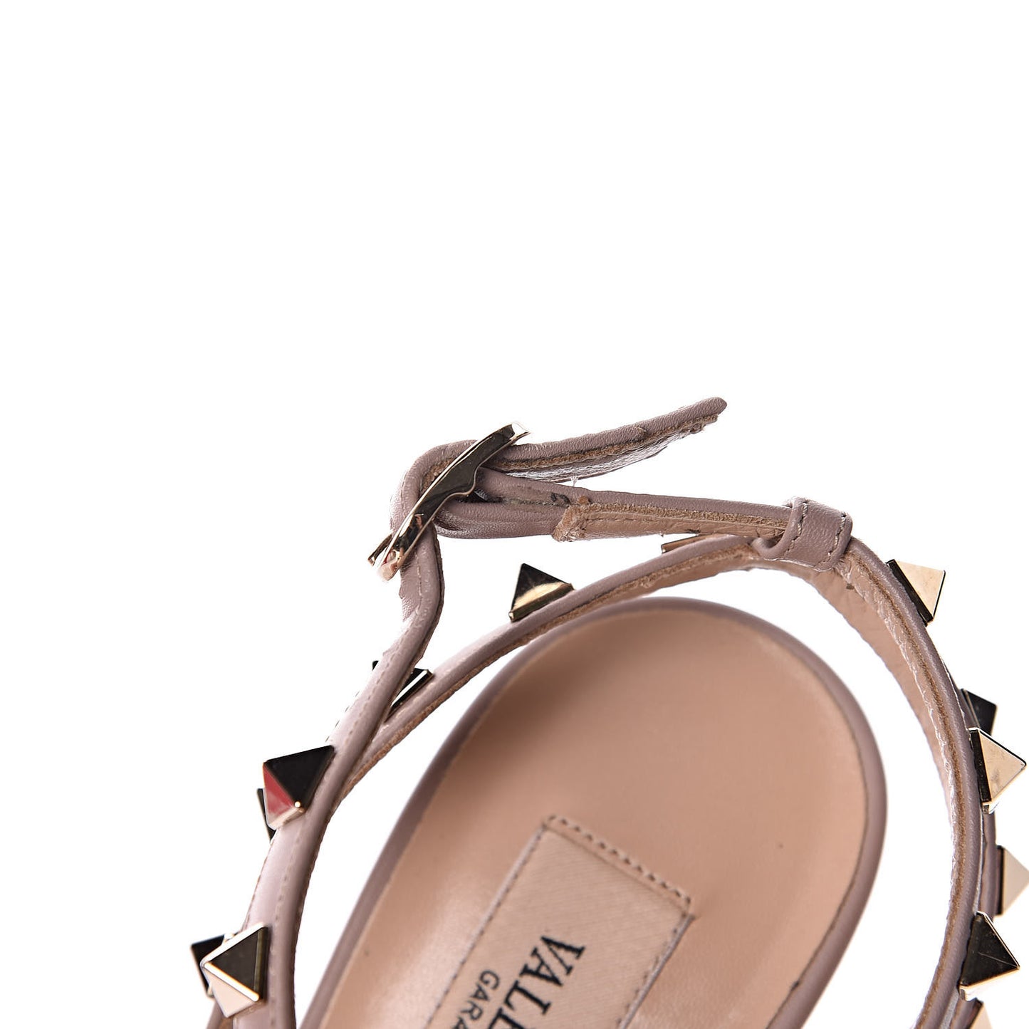 Metallic Pebbled Calfskin Rockstud Ankle Strap Pumps 36 Sasso Poudre