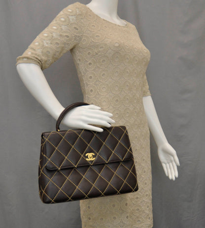Chanel Leather Diamond Stitch Surpique Kelly Brown 2 of 10