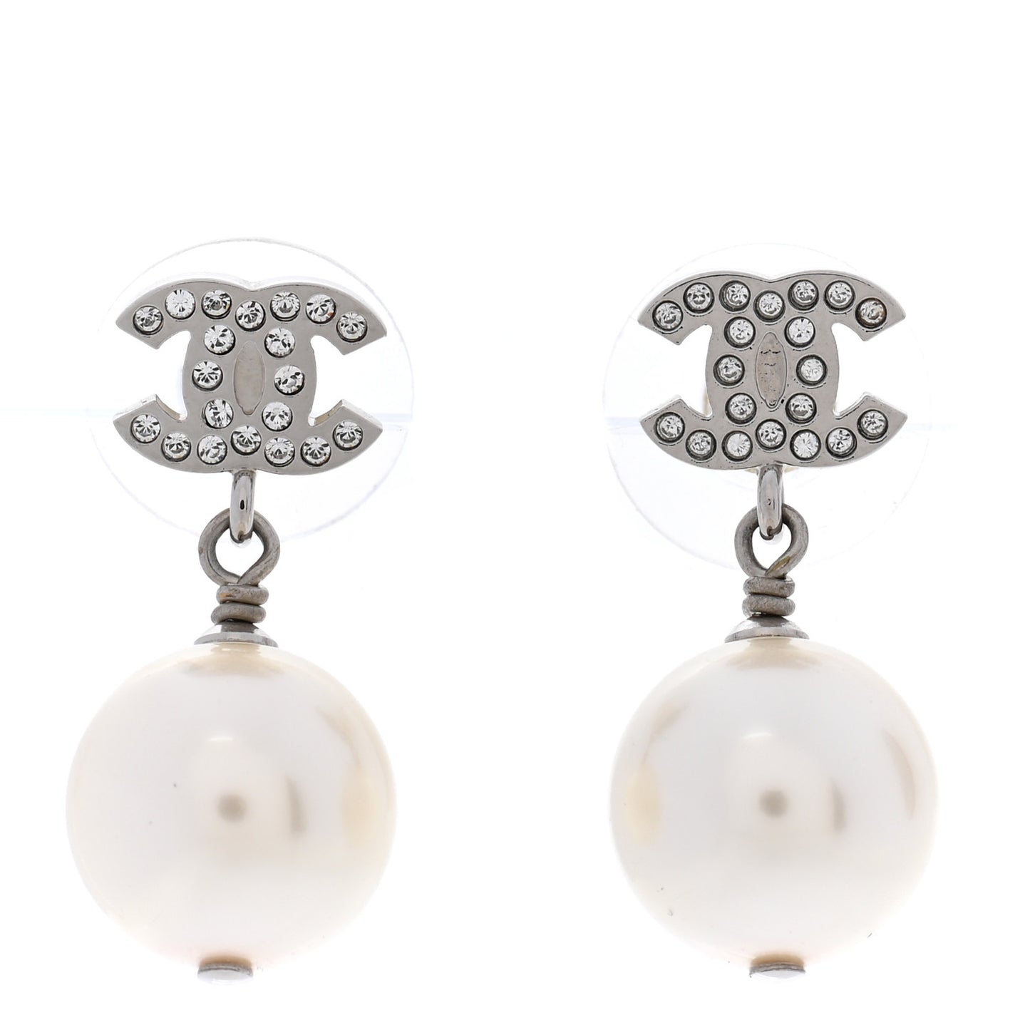 Crystal CC Pearl Drop Earrings Light Gold