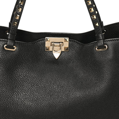 Valentino Garavani Pebbled Calfskin Medium Rockstud Tote Black 7 of 9