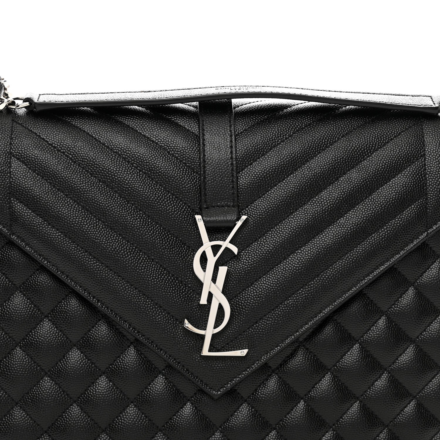 Saint Laurent Grain De Poudre Textured Mixed Matelasse Large Triquilt Monogram Satchel Black 5 of 10