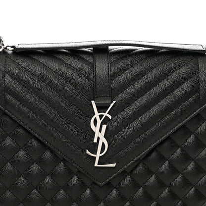 Saint Laurent Grain De Poudre Textured Mixed Matelasse Large Triquilt Monogram Satchel Black 5 of 10