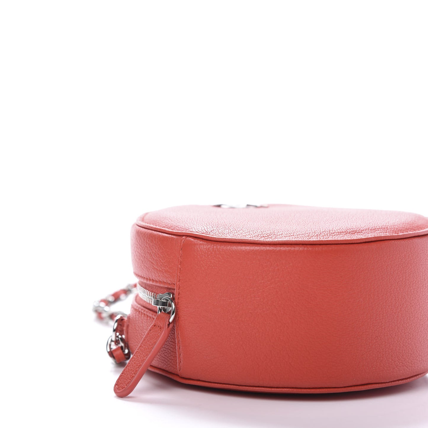 Goatskin Round Clutch With Chain Red