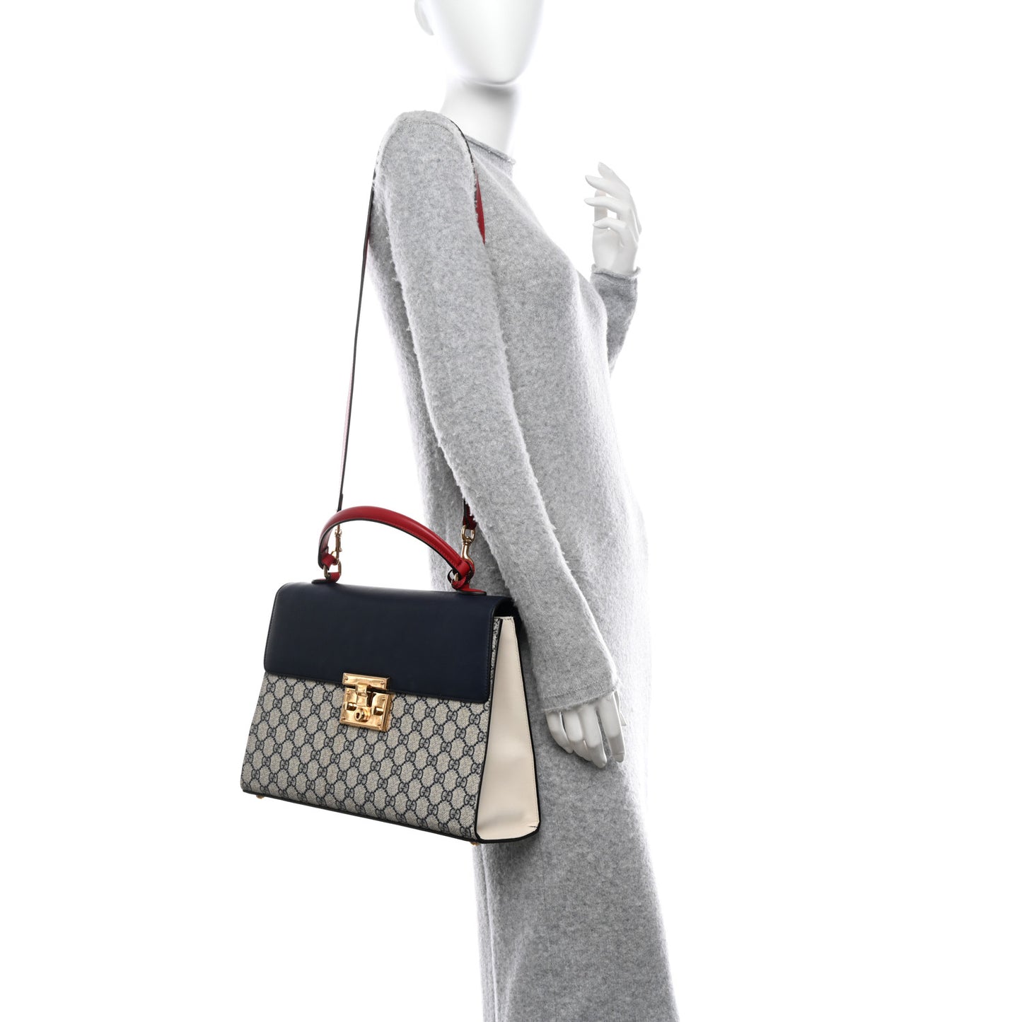 GG Supreme Monogram Calfskin Medium Padlock Top Handle Bag Beige Blue Mystic White Hibiscus Red