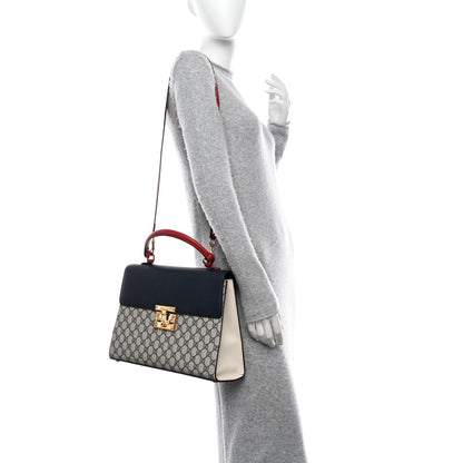 Gucci GG Supreme Monogram Calfskin Medium Padlock Top Handle Bag Beige Blue Mystic White Hibiscus Red 2 of 17