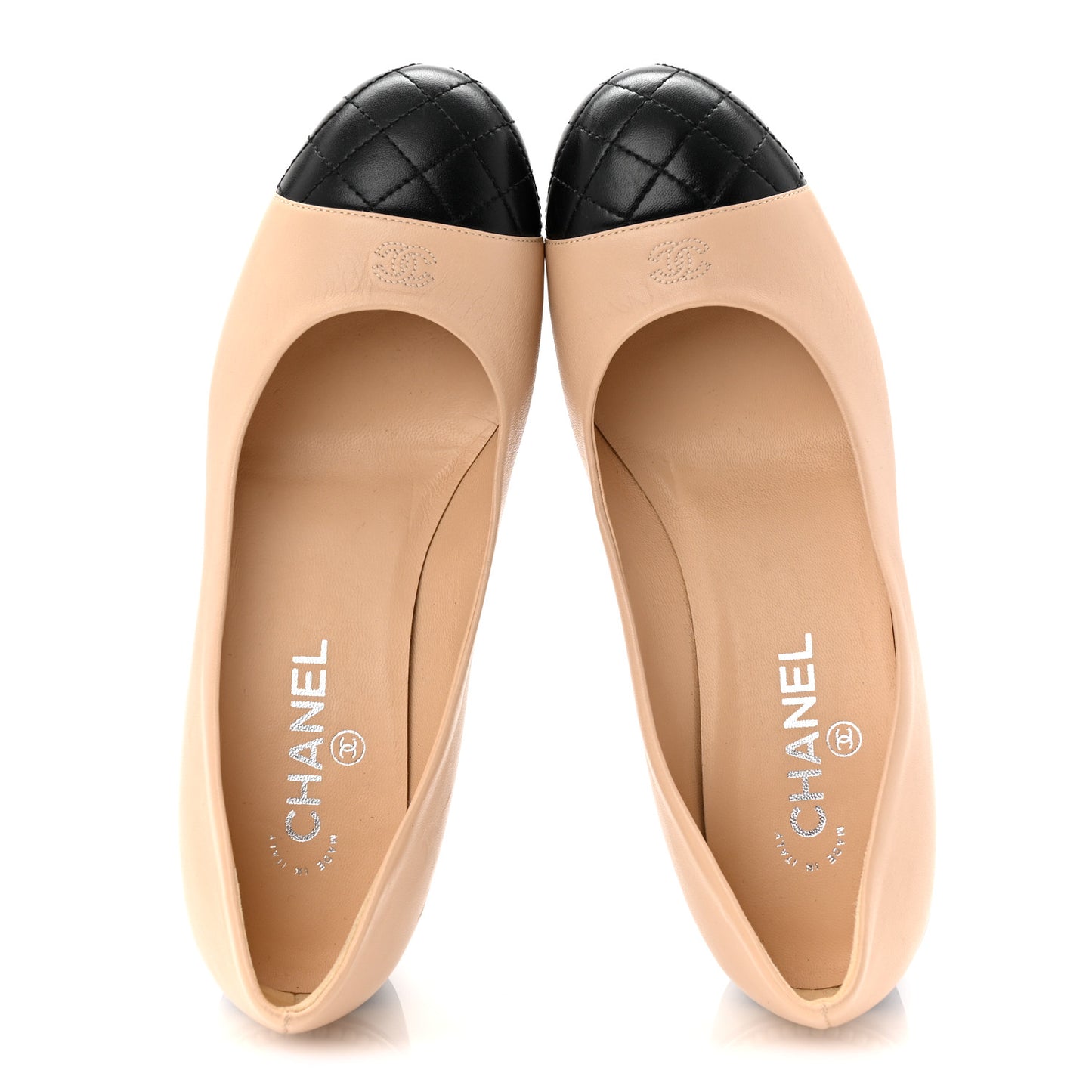 Lambskin Pearl Quilted Cap Toe Pumps 40 Beige Black