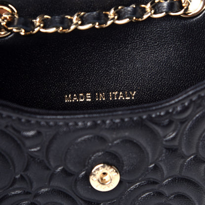 Chanel Lambskin Camellia Embossed Chain Belt Bag Black 7 of 10