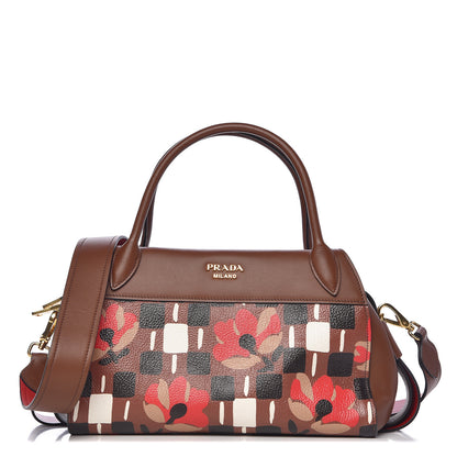Prada Goatskin Floral Print Bibliotheque Top Handle Tabacco 1 of 9