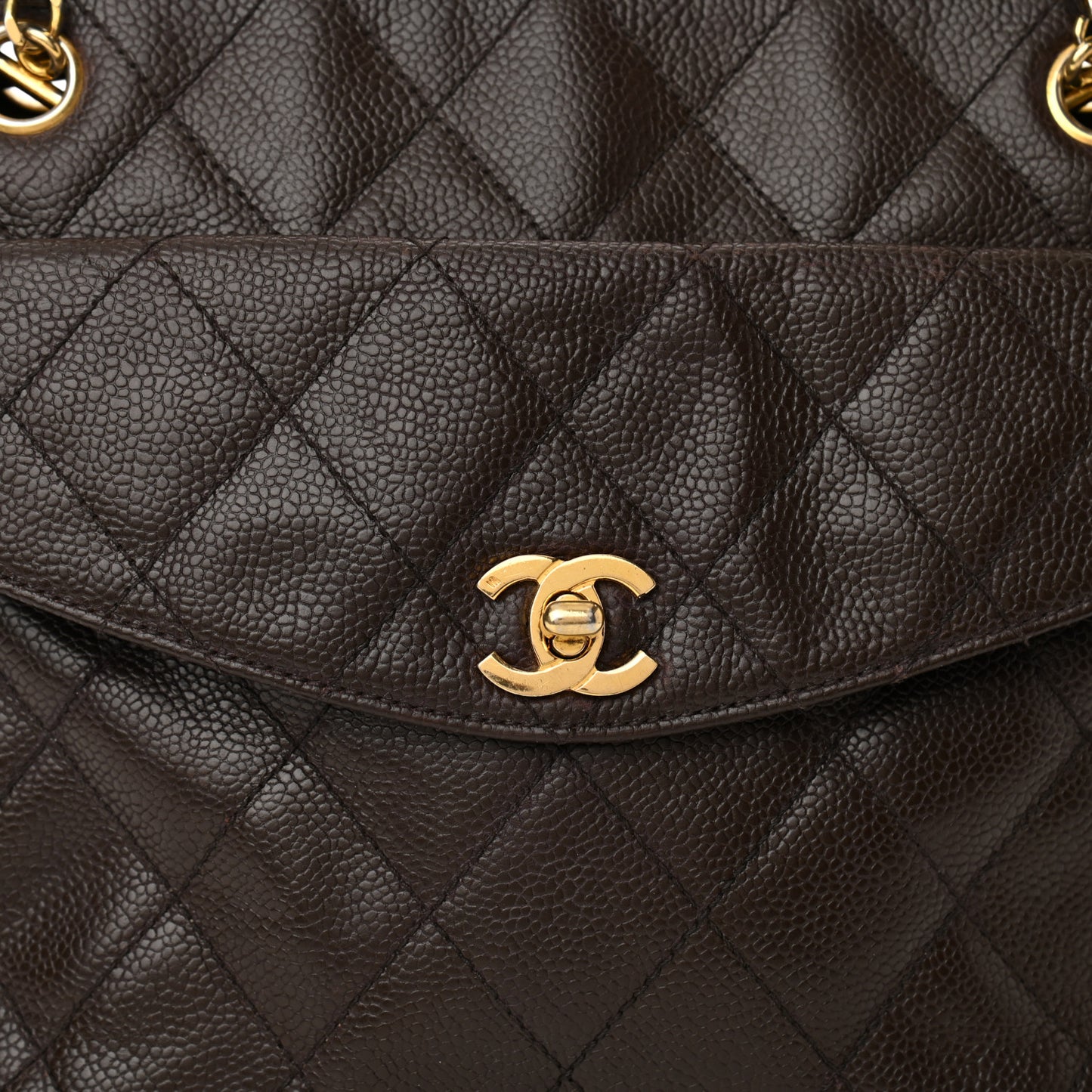 Caviar Quilted Flap Shoulder Bag Dark Brown