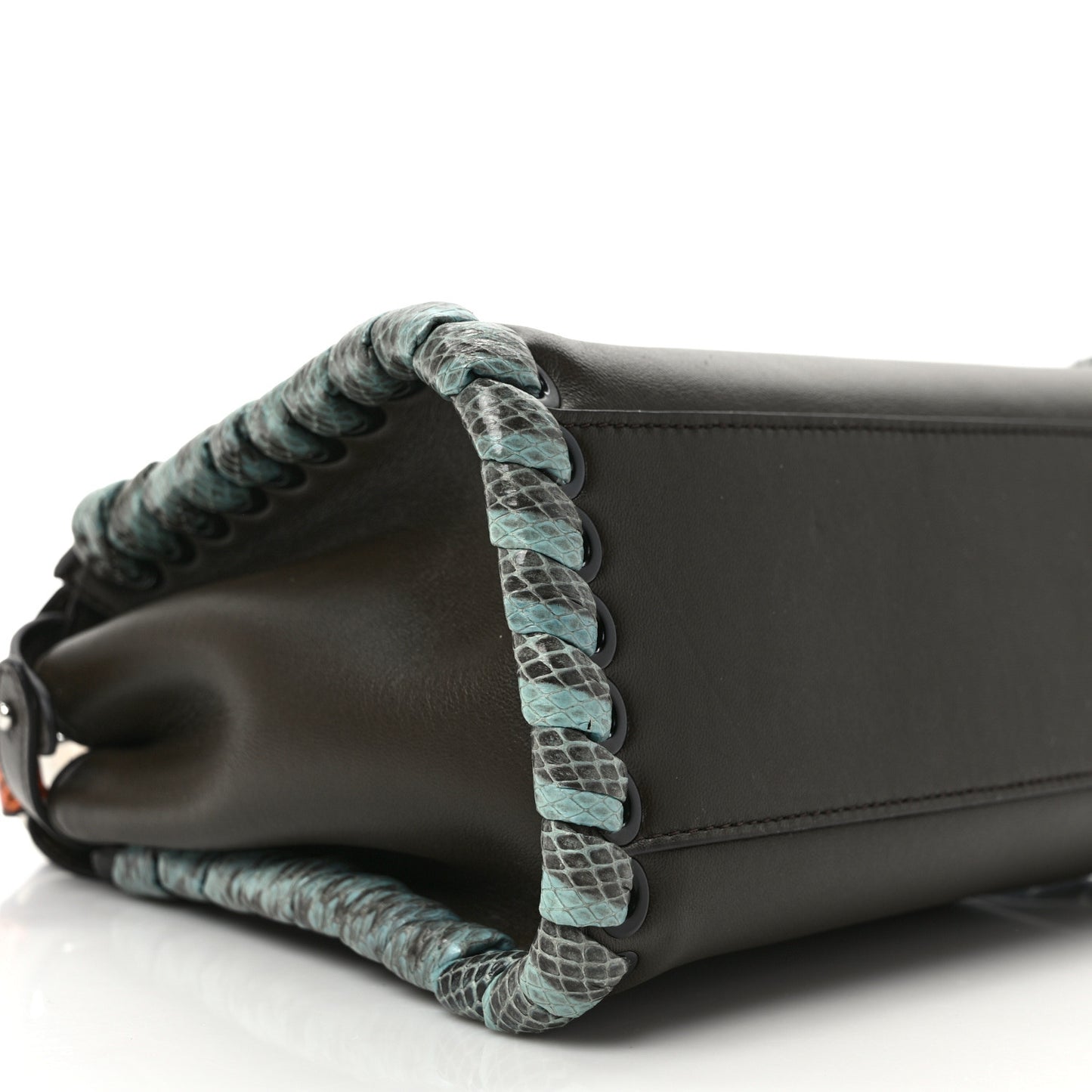 Calfskin Elaphe Lace Up Selleria Mini Peekaboo Iconic Satchel Verde Prato Arancio