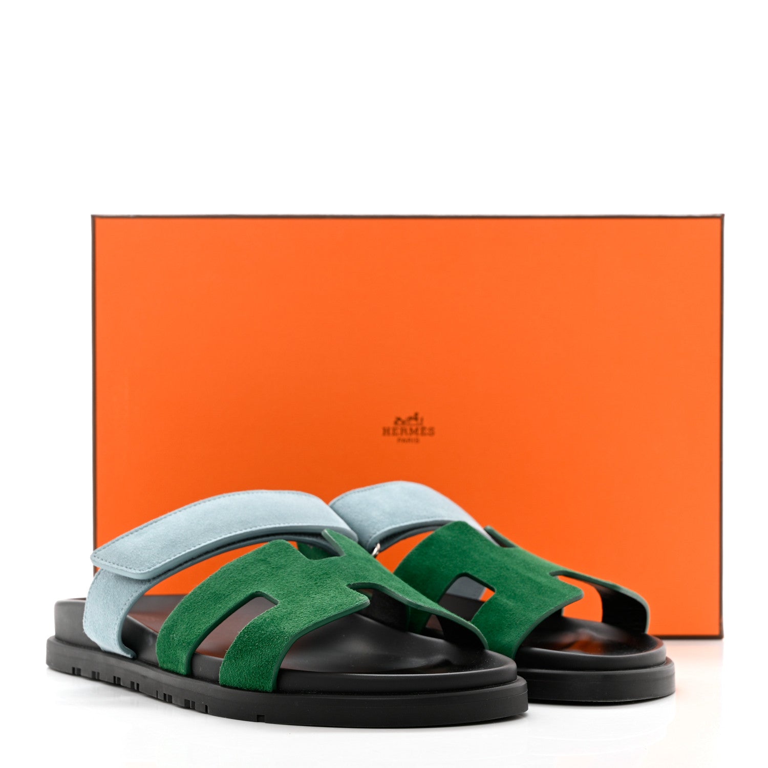 Hermes Suede Goatskin Womens Chypre Sandals 39 Vert Cactus Vert d'eau 9 of 9