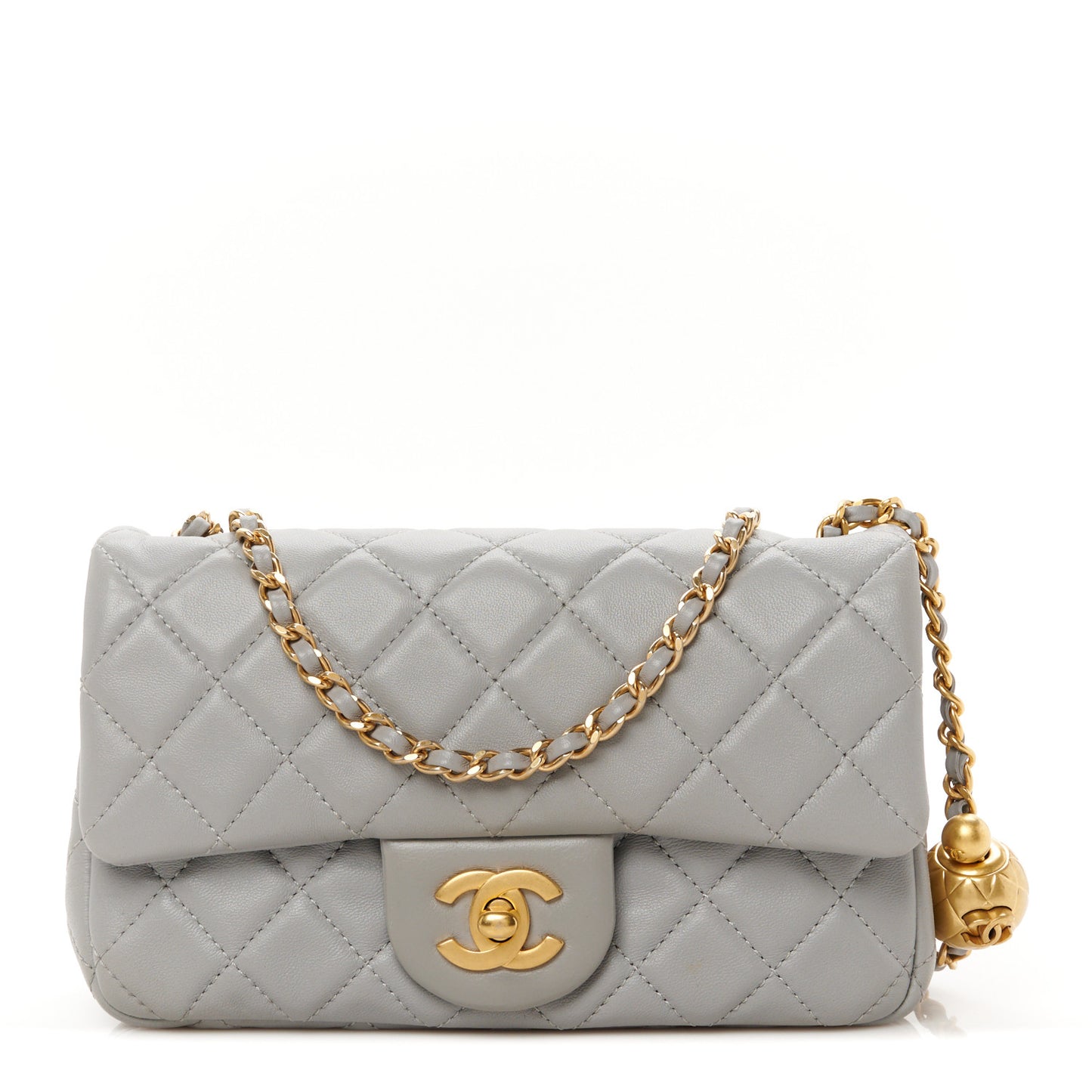 Lambskin Quilted Mini Rectangular Pearl Crush Flap Grey