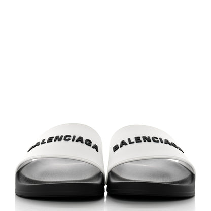 Balenciaga Rubber Mens Logo Pool Slide Sandals 42 White Black 2 of 9