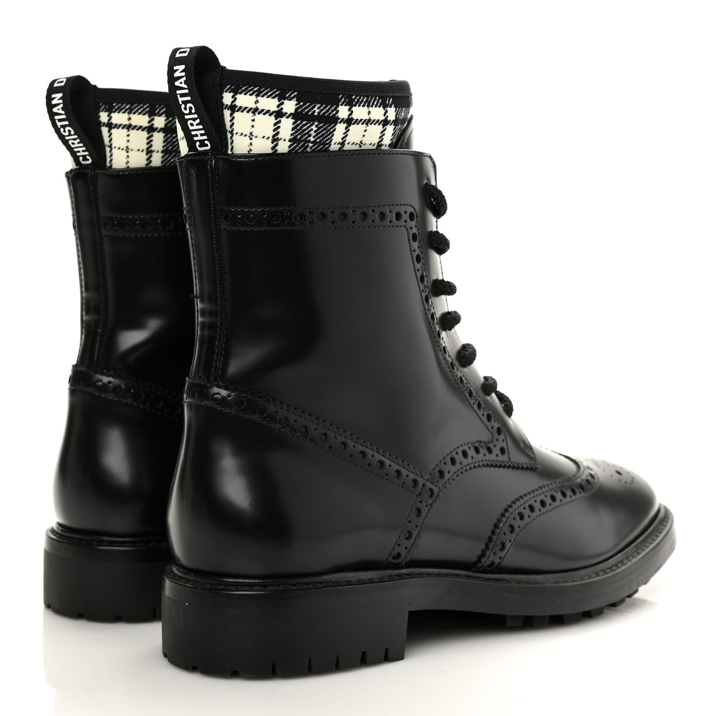 Calfskin Tartan D-Order Low Boot 38 Black White