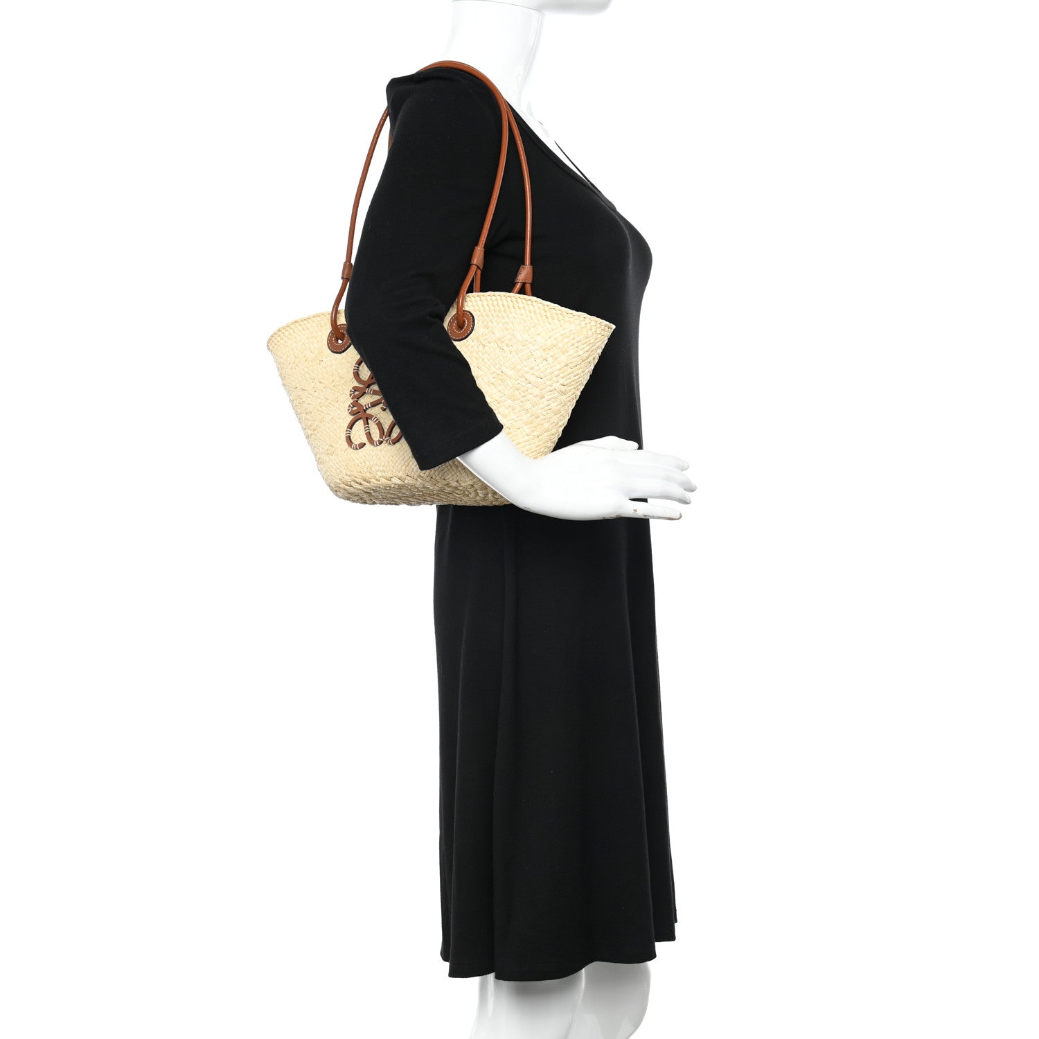 Loewe Calfskin Raffia Small Anagram Basket Tote Bag Natural Tan 2 of 9