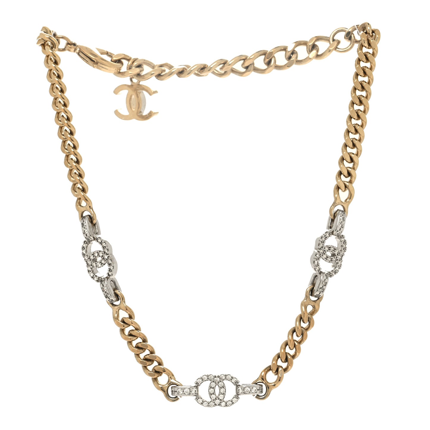 Crystal CC Chain Links Choker Necklace Gold