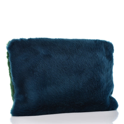 Givenchy Faux Fur Two Tone Large GV3 Pouch Wristlet Green Blue 3 of 8