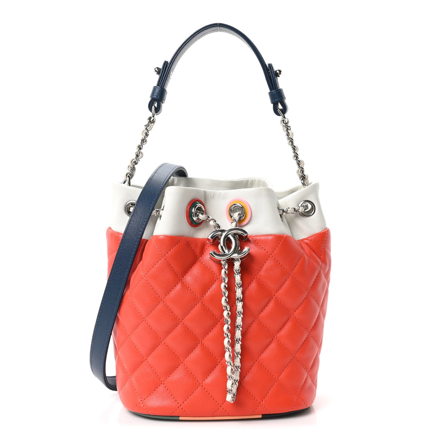 Lambskin Quilted Cuba Drawstring Tote Red White Blue