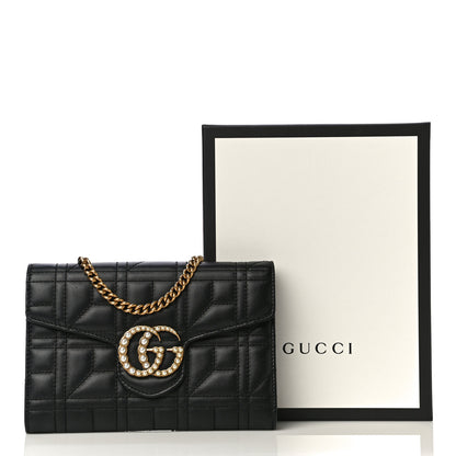 Gucci Calfskin Matelasse Mini Pearly GG Marmont Chain Wallet Black 13 of 13