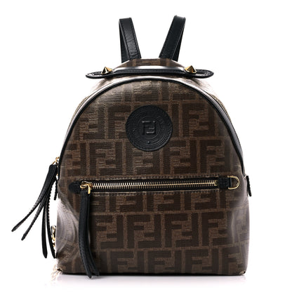 Fendi Glazed Fabric Vitello Century FF 1974 Stamp Patch Mini Backpack Mogano Panna Black 1 of 16