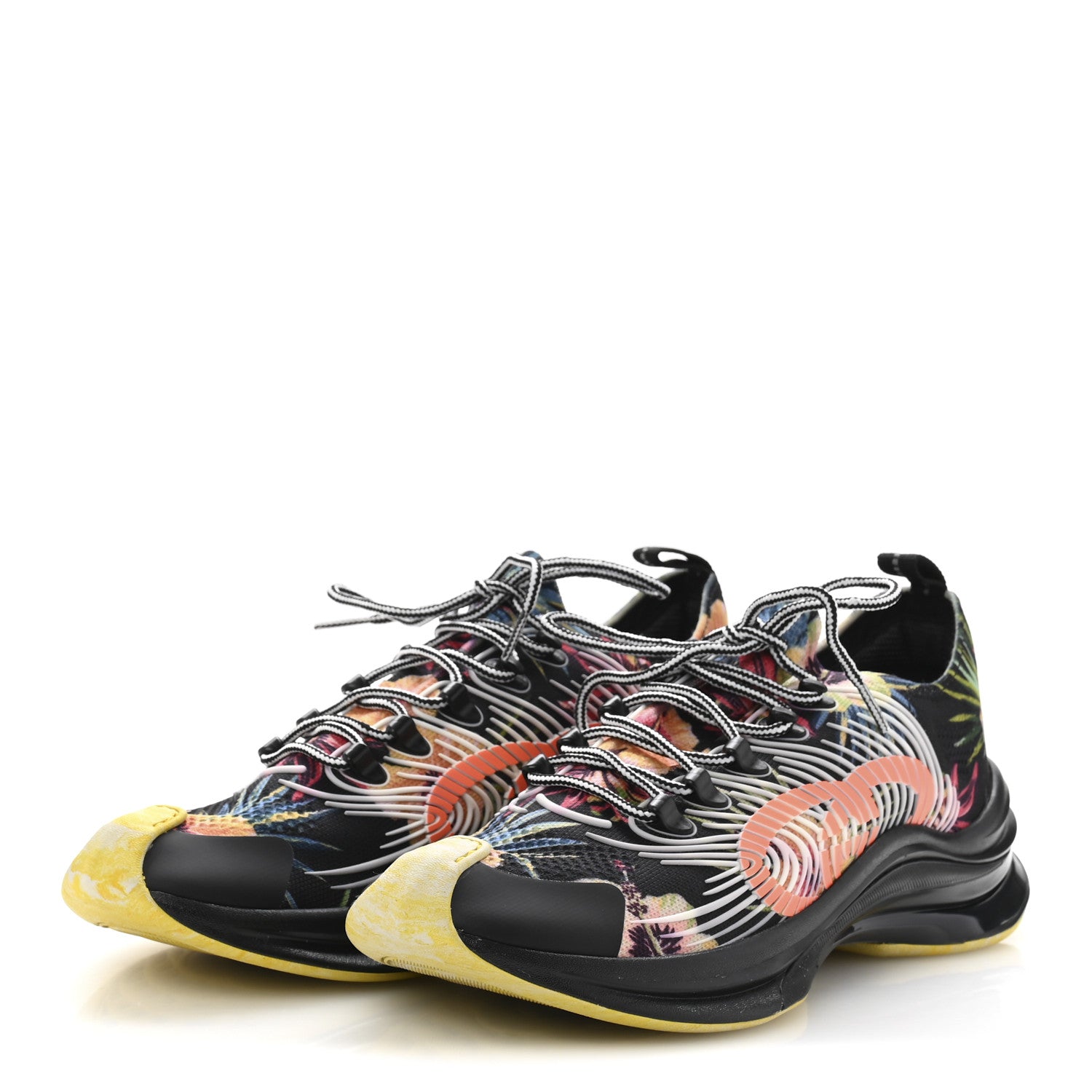 Gucci Technical Knit Fabric Waves Mens Gucci Run Sneakers 10 Black Multicolor 4 of 9