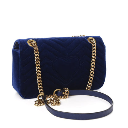 Gucci Velvet Matelasse Small GG Marmont Shoulder Bag Cobalt Blue 2 of 9