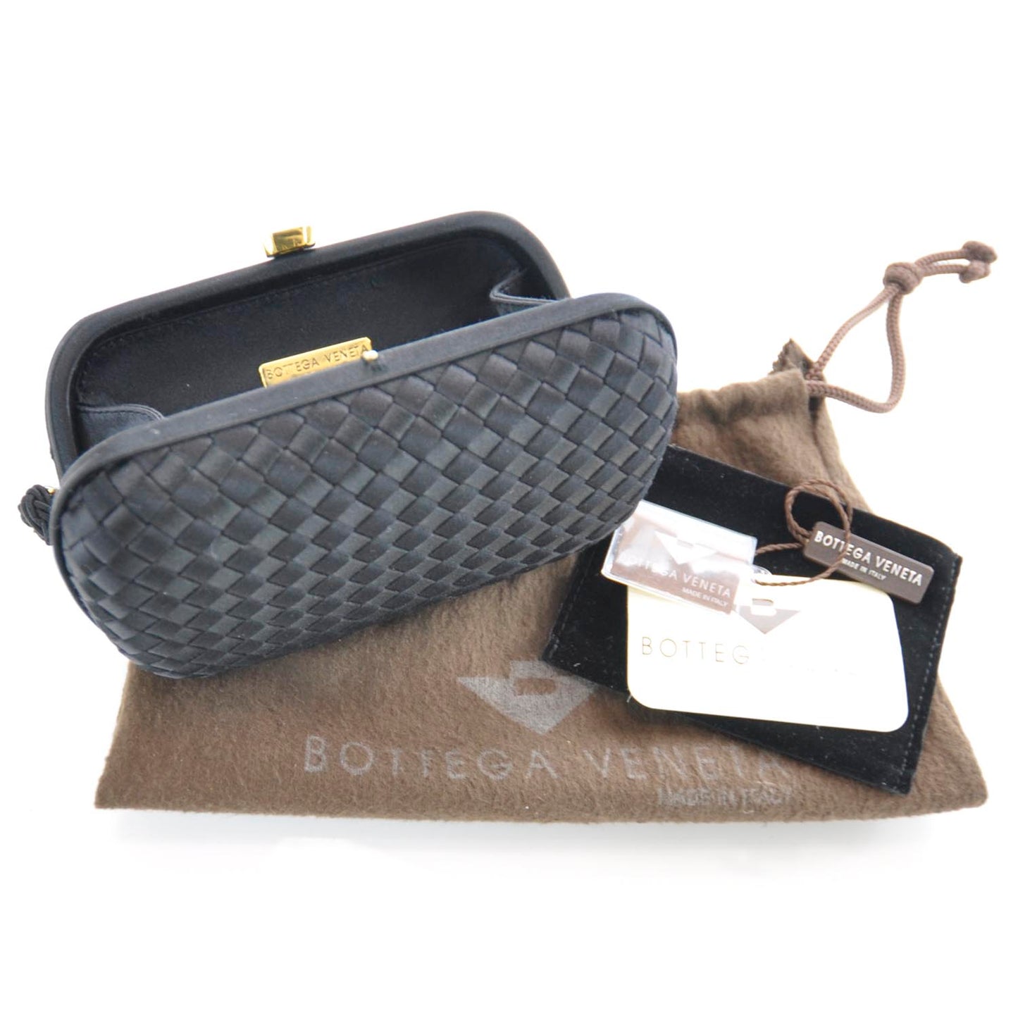Satin Woven Evening Clutch Bag Black